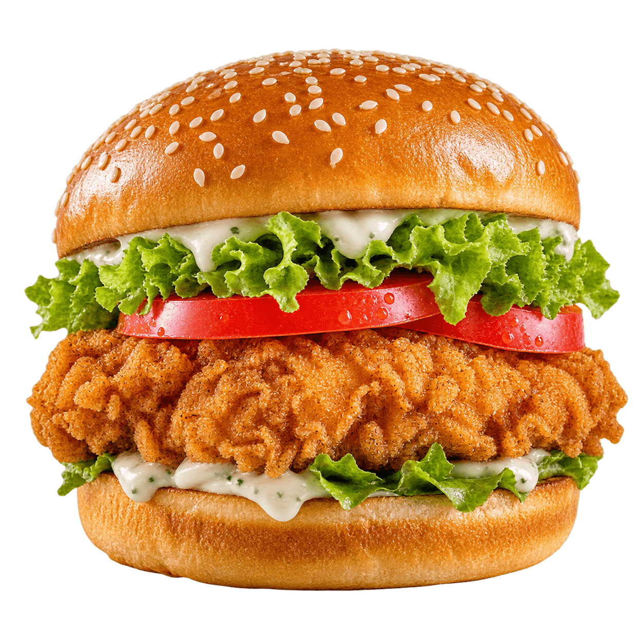 Crispy chicken burger with lettuce and tomato